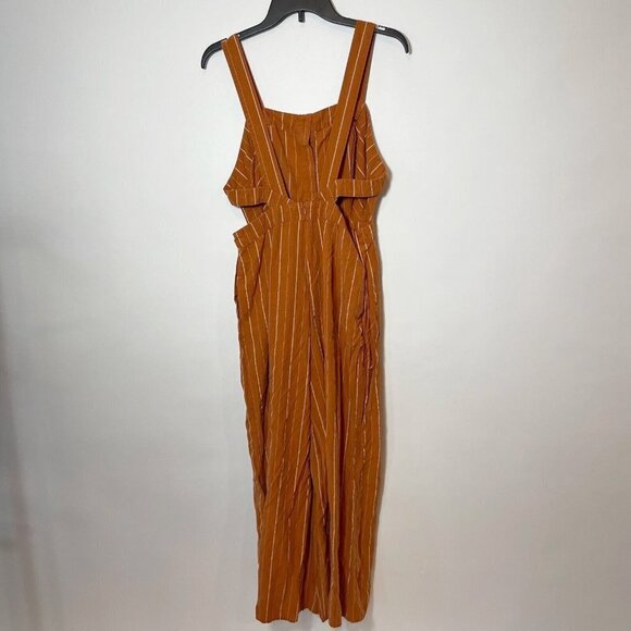 ASTR Womens Baseline Wide Leg Jumpsuit Linen Orange Striped L Backless Cutout - Picture 3 of 12